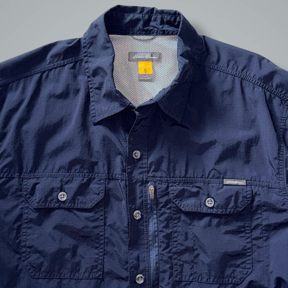 Eddie Bauer Guide Pro Long Sleeve Shirt Men’s Large Blue Nylon Outdoor Hiking